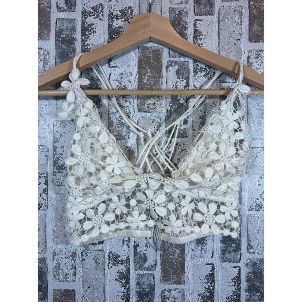Free People Intimately Bralette Womens XS Cream  Floral Crochet Strappy